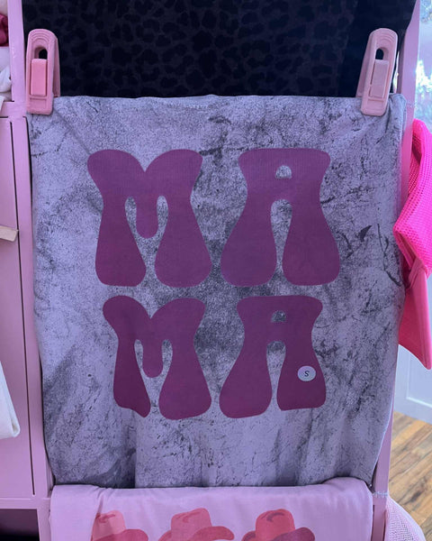 Gray Oversized "MAMA" Neon Retro Graphic Tee
