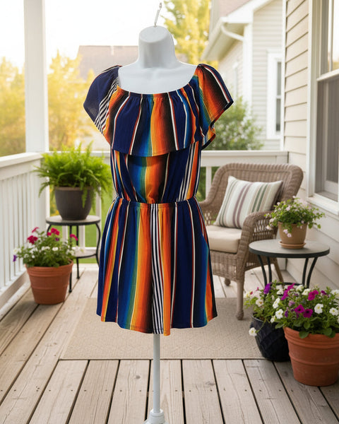"KC" Serape Striped Romper: Small