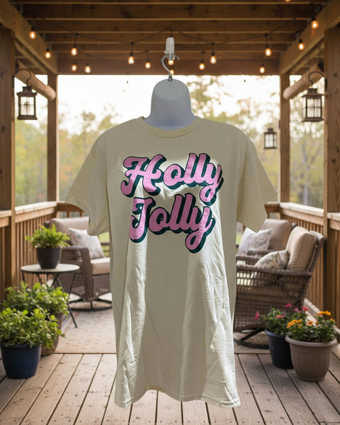 "KC" Ivory "HOLLY JOLLY" Graphic Tee: SM/MD