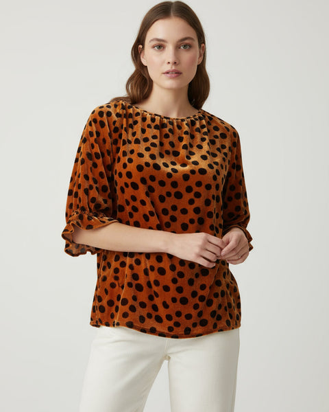 "KC" Rust Spotted Velveteen Top: Small