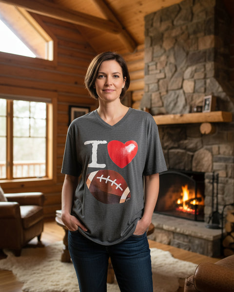 "KC" Gray "I (Heart) Football" Graphic Tee: 3X