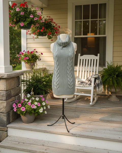 "KC" Gray Turtleneck Open Back Knit Dress: Sm/Md