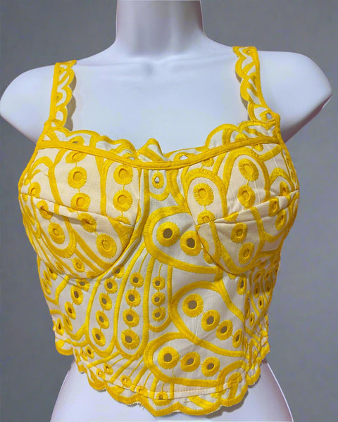 Delilah Yellow Eyelet Lace Crop Top