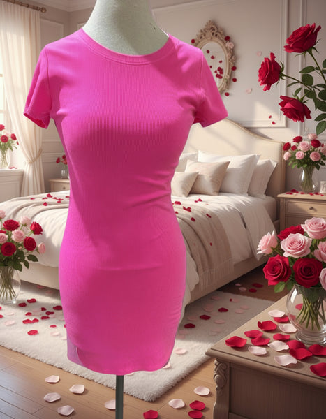 "KC" Victoria Secret Pink Ribbed Cap Sleeve Dress: Medium