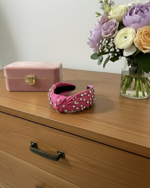 "KC" Rosy Pink Rhinestone Headband: O/S
