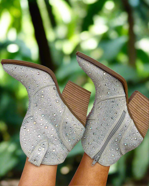 Austin Silver Rhinestone Booties - The Lace Cactus