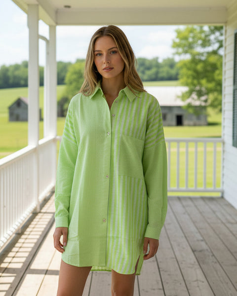 Willow Neon Green Button Up Top