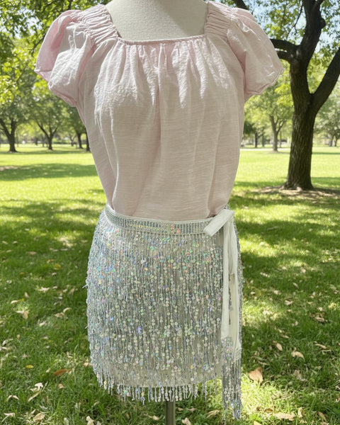 "KC" Silver Sequin Fringe Belt: Medium