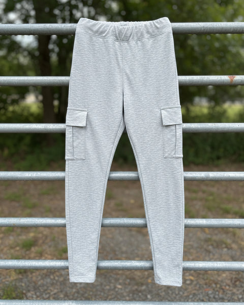 "KC" Heathered Gray Cargo Pocket Leggings: Small