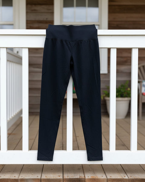 "KC" Black Cropped High Elastic Leggings: Small