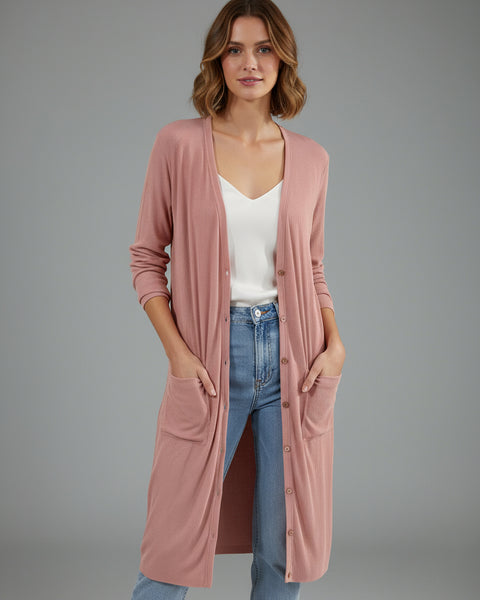 "KC" Blush Ultra Soft Ribbed Knit Cardigan: Small