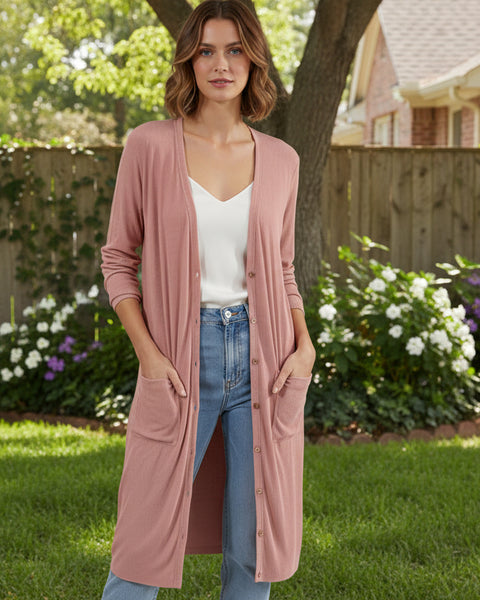 "KC" Blush Ultra Soft Ribbed Knit Cardigan: Small