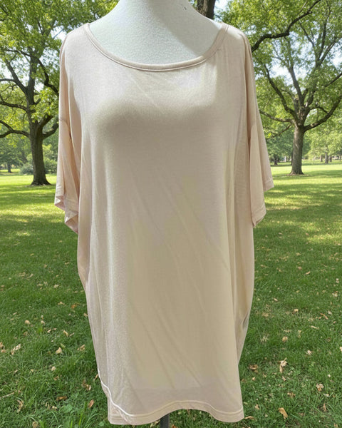 "KC" Beige Split Back Tee (Oversize): Small