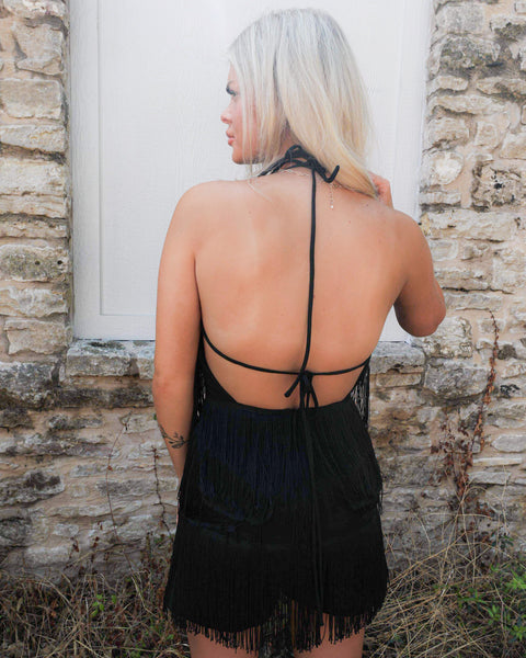 Olette Black Fringe Romper - The Lace Cactus
