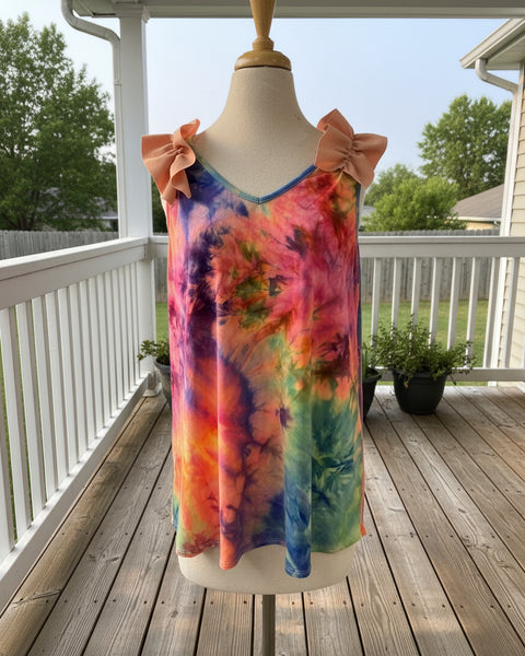 "KC" Coral, Purple and Pink Print Tank Top: Small