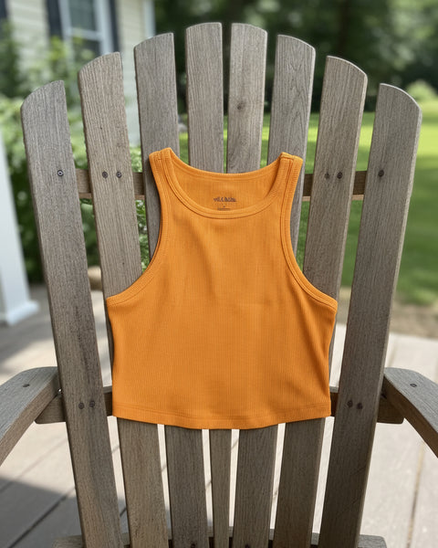 "KC" Orange Ribbed Crop Tank Top: Small