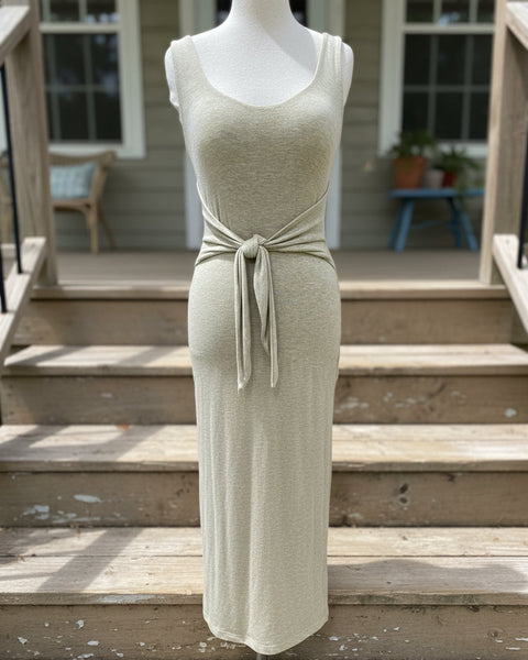 "KC" Heathered Beige Tie Front Tank Dress: Medium