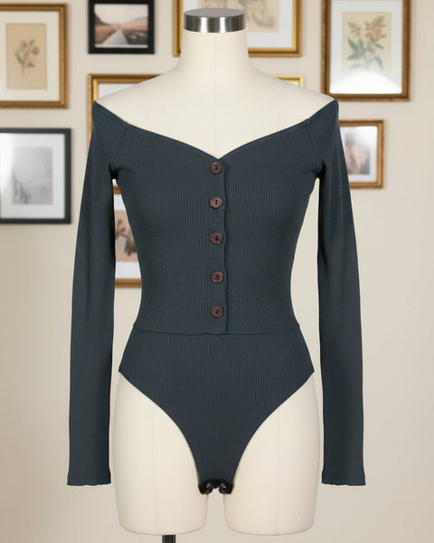 "KC" Fashion Nova Dark Green Buttoned Bodysuit: Small