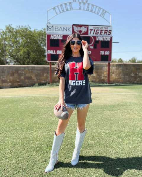 Dark Grey “Hico Tiger” Graphic Tee - The Lace Cactus