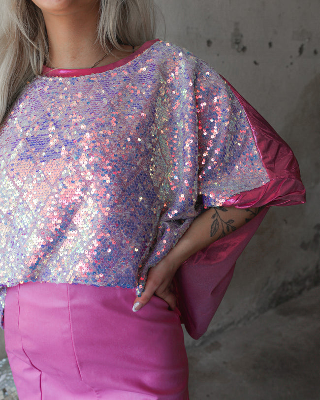 Lady Pink Geometric Sequin Crop Top - The Lace Cactus