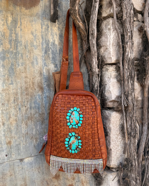 Custom Cognac Woven Leather Crossbody