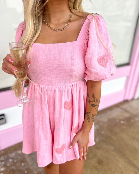 Baby Pink Heart Patch Romper - The Lace Cactus