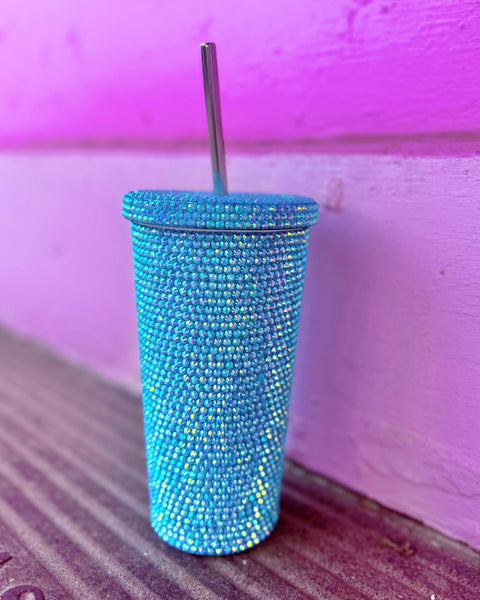 Aqua Rhinestone Tumbler 18oz