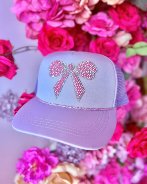 Lavender & Pearls Rhinestone Bow Patch Trucker Hat