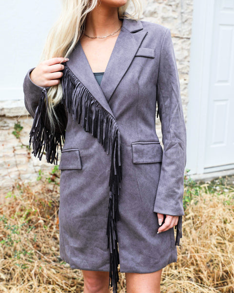 Gemma Charcoal Fringe Blazer - The Lace Cactus