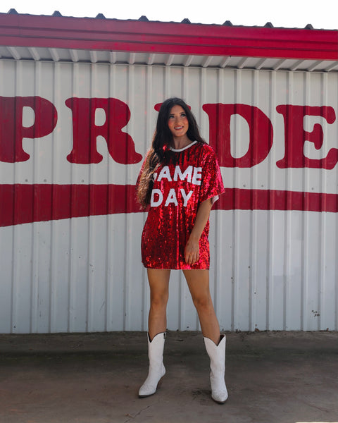 Red Sequin “GAME DAY” Tee - The Lace Cactus
