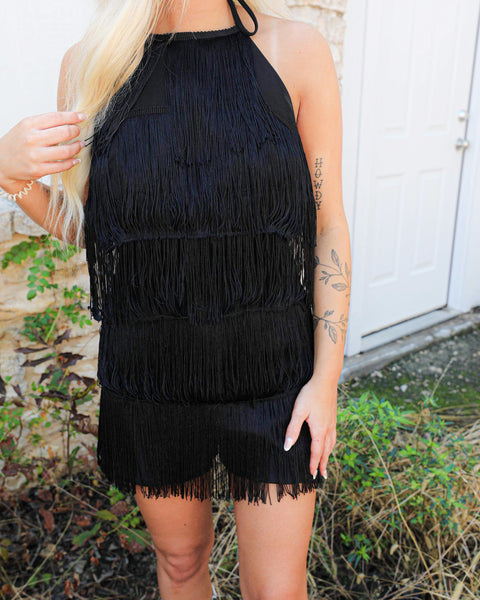 Olette Black Fringe Romper - The Lace Cactus