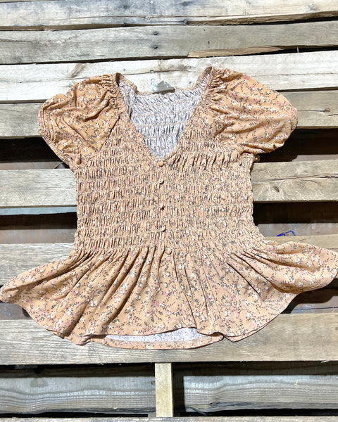 "KC" Peachy Floral Top (Flower & Feather) Size: M