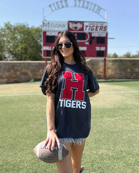 Dark Grey “Hico Tiger” Graphic Tee - The Lace Cactus