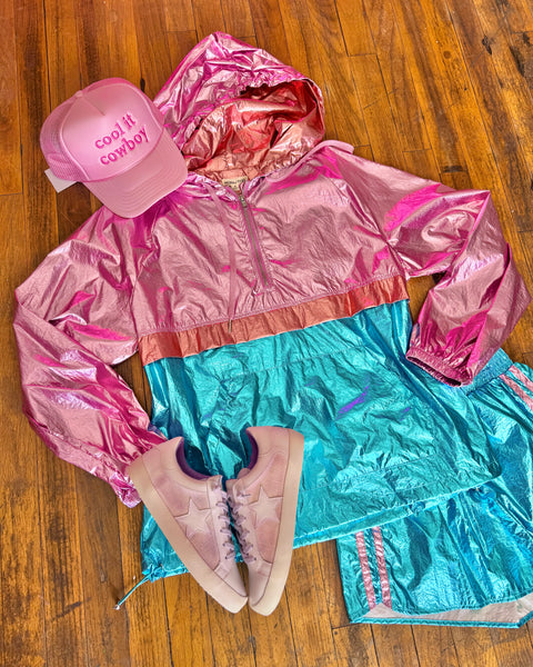 Jazzy Color Block Hoodie Metalic Windbreaker