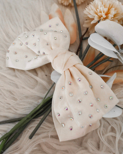 Ivory Bling Bow Barrette - The Lace Cactus
