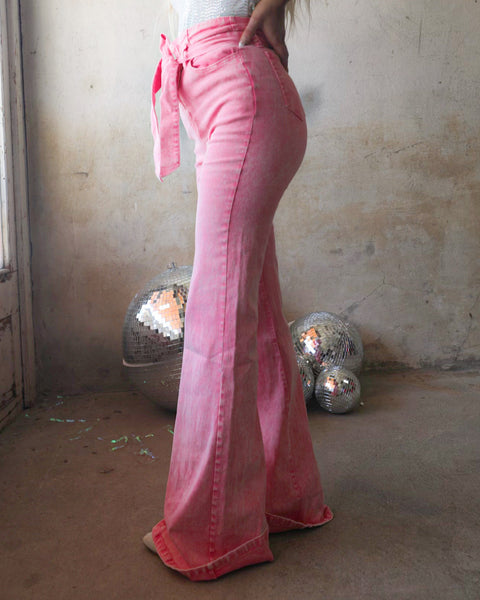 Hey Girl Hey Pink Denim Bell Bottoms - The Lace Cactus