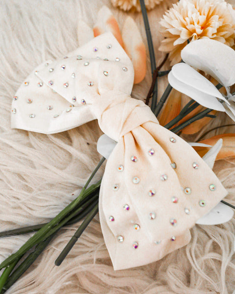 Ivory Bling Bow Barrette - The Lace Cactus