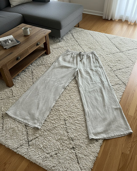 "KC" Wheat Linen Elastic Waist Pants: Xsmall