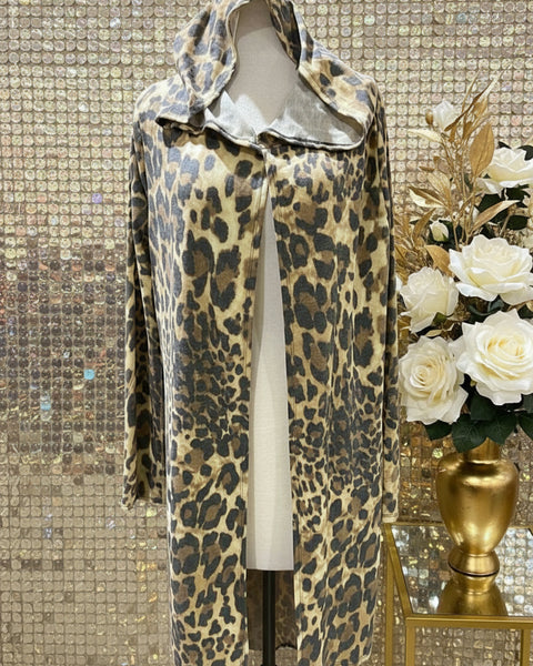 "KC" Hooded Leopard Cardigan: 2XL