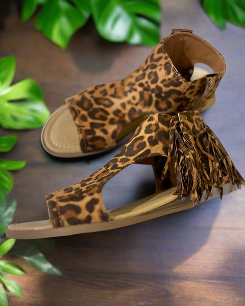 Not Rated Leopard Jas Fringe Sandals