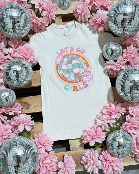 "KC" Pastel Disco Ball "Let's Go Girls" Graphic Tee: Small