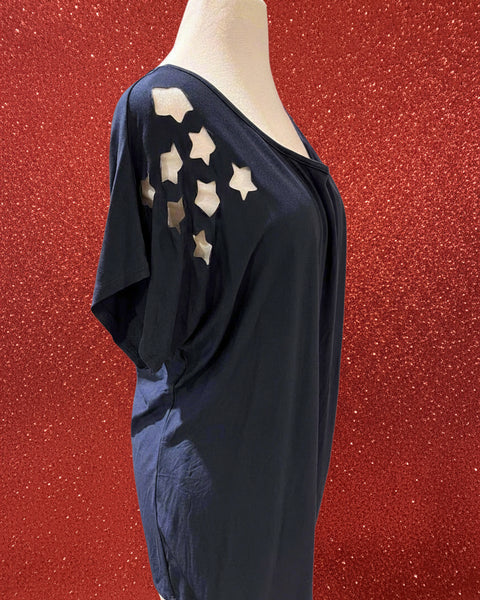 "KC" Navy Laser cut Stars & Stripes Tee: Medium