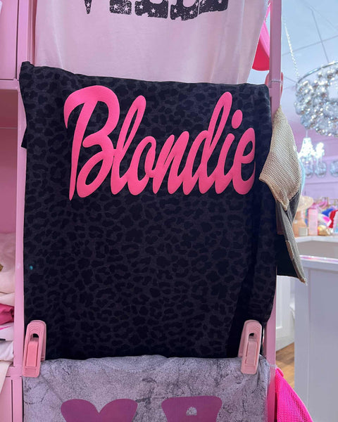Black Leopard & Hot Pink "BLONDIE" Graphic Tee