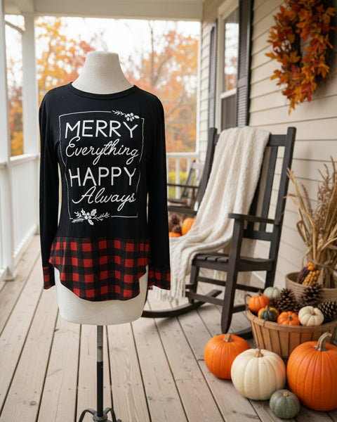 "KC" Black & Red "Merry Everything" Top