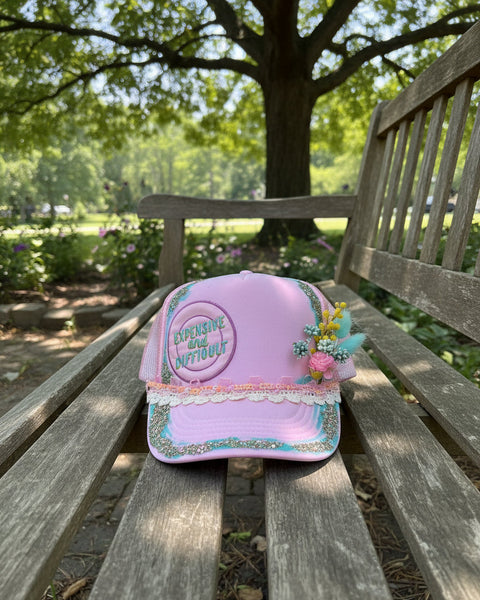Custom Light Pink Expensive & Difficult Trucker Hat