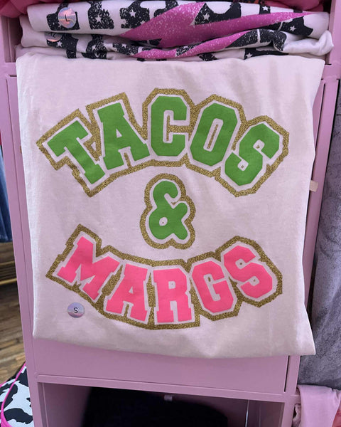 Cream "TACOS & MARGS" Graphic Tee