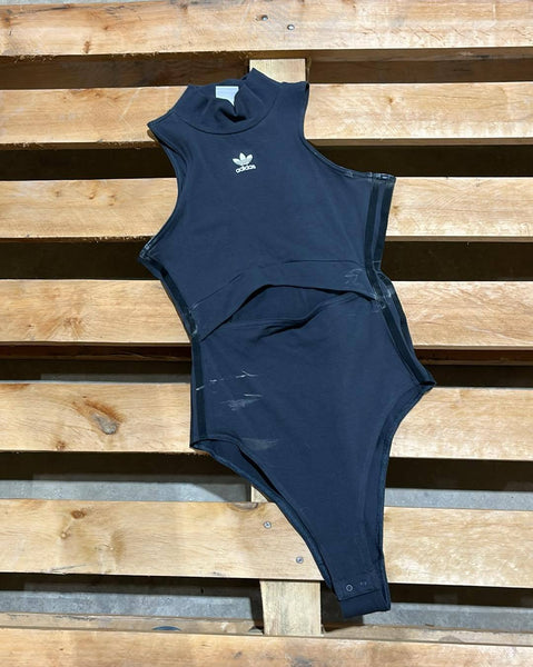 "KC" Dark Gray Split Front 'ADIDAS' Bodysuit: Small