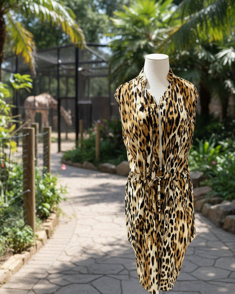 "KC" Animal Print Zip Front Dress: Small