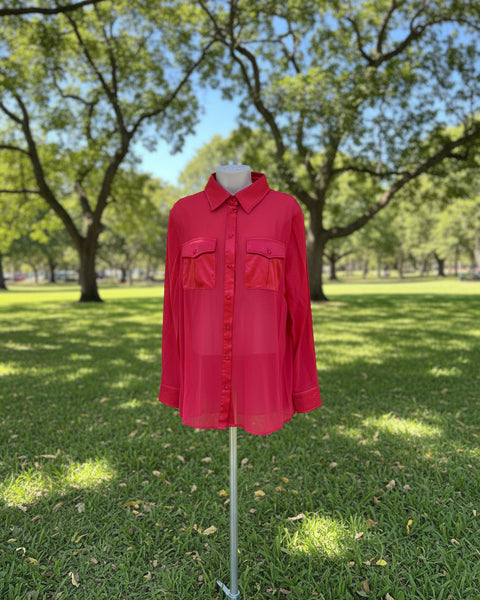 Fuchsia Button Down Sheer Blouse