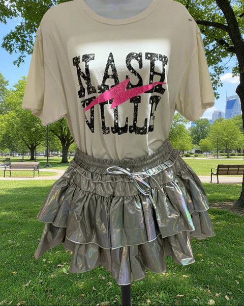 Party Like its Metallic Ruffle Skort-Silver